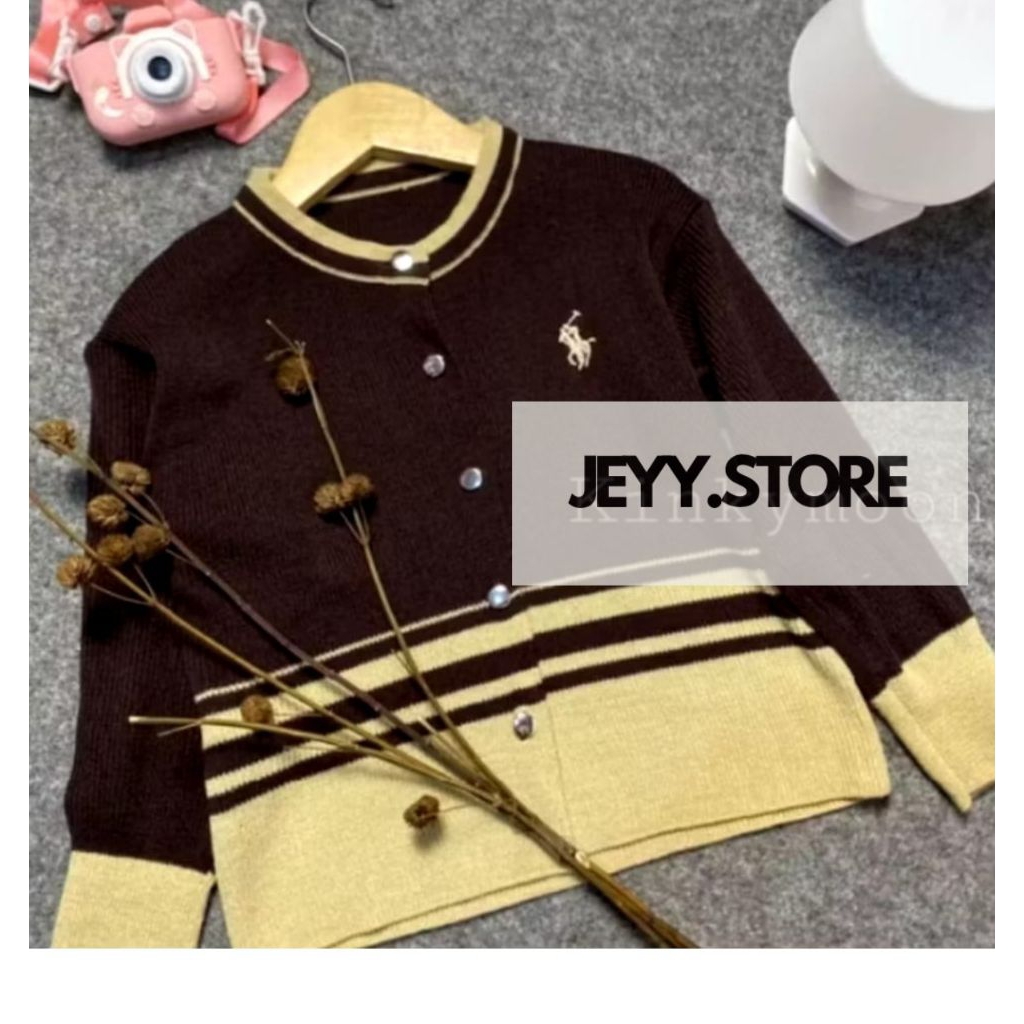 Kardigan Polo Salur  Couple ibu dan Anak Perempuan Sweater Atasan Wanita