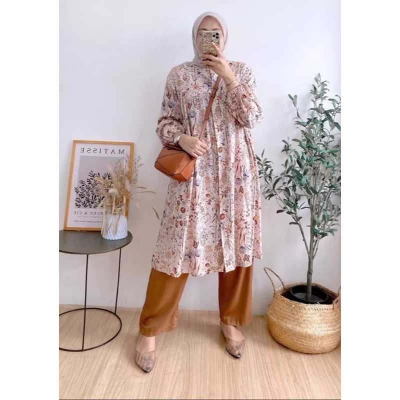 LONG TUNIK MOTIF BUNGA FUL KANCING DEPAN//ATASAN TUNIK JUMBO//TUNIKTERBARU