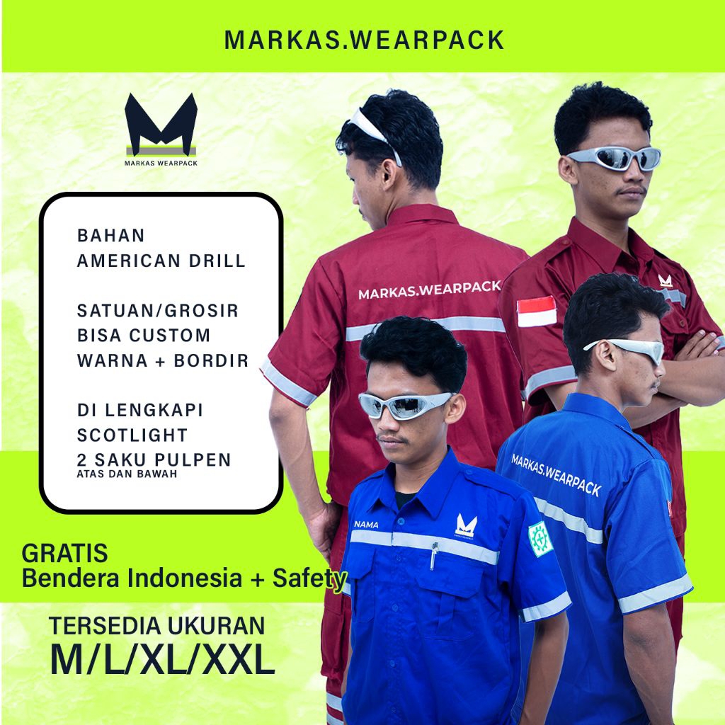 Wearpack Safety Proyek Bengkel Bordir Satuan Baju kerja Pabrik Tambang Murah COD