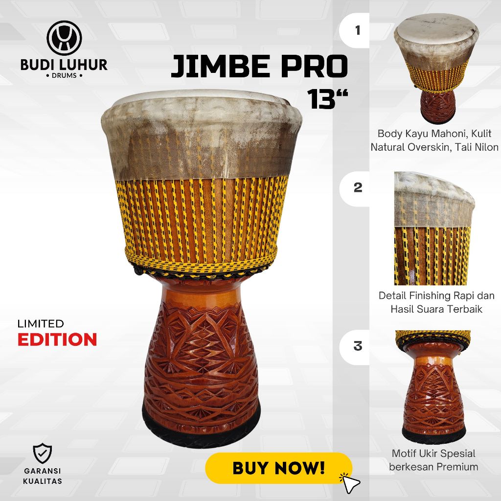 Djimbe Pro 13 inch Tinggi 60 cm Alat Musik Kendang Jimbe Reggae Gendang Premium Profesional Player