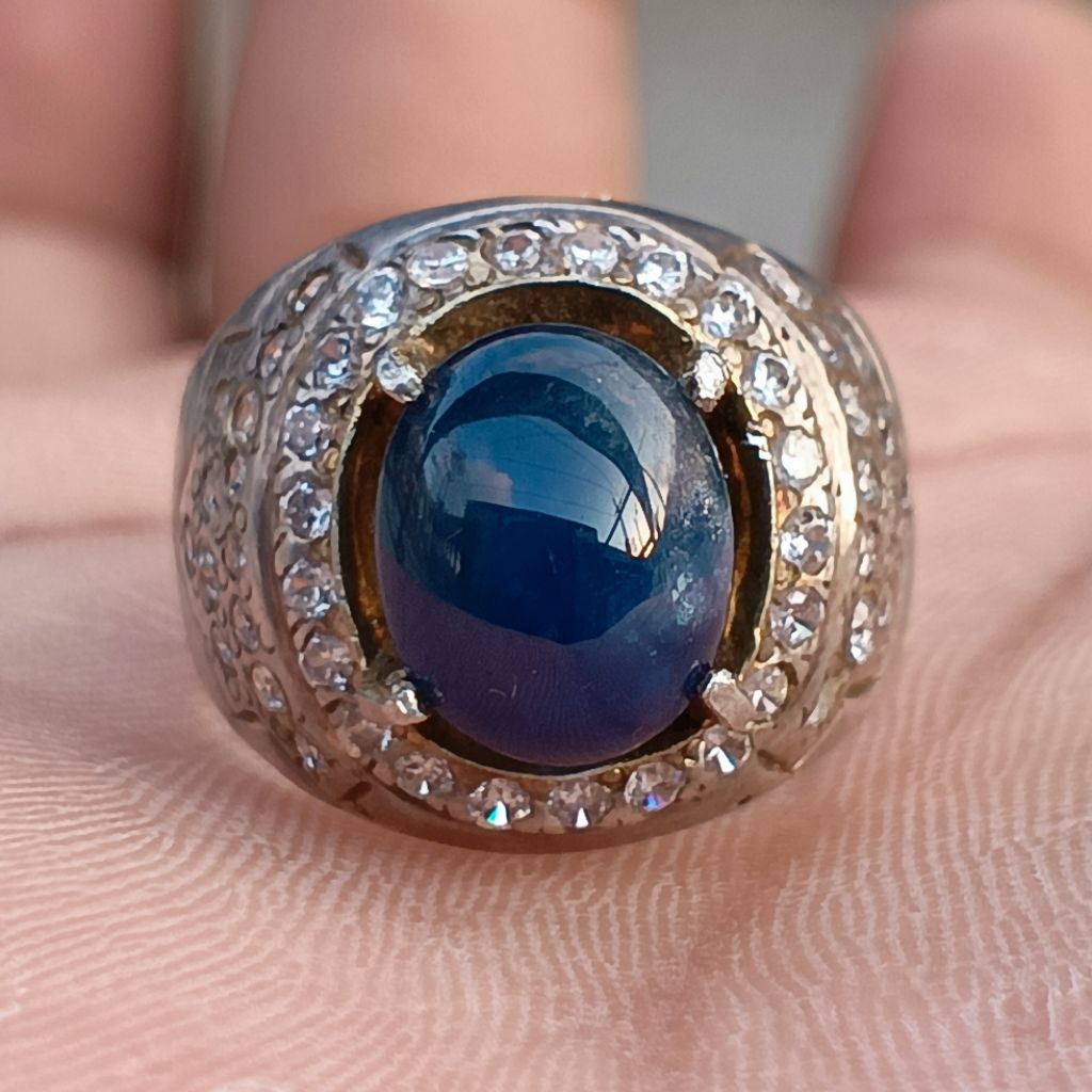 blue safir top ring perak microsetting