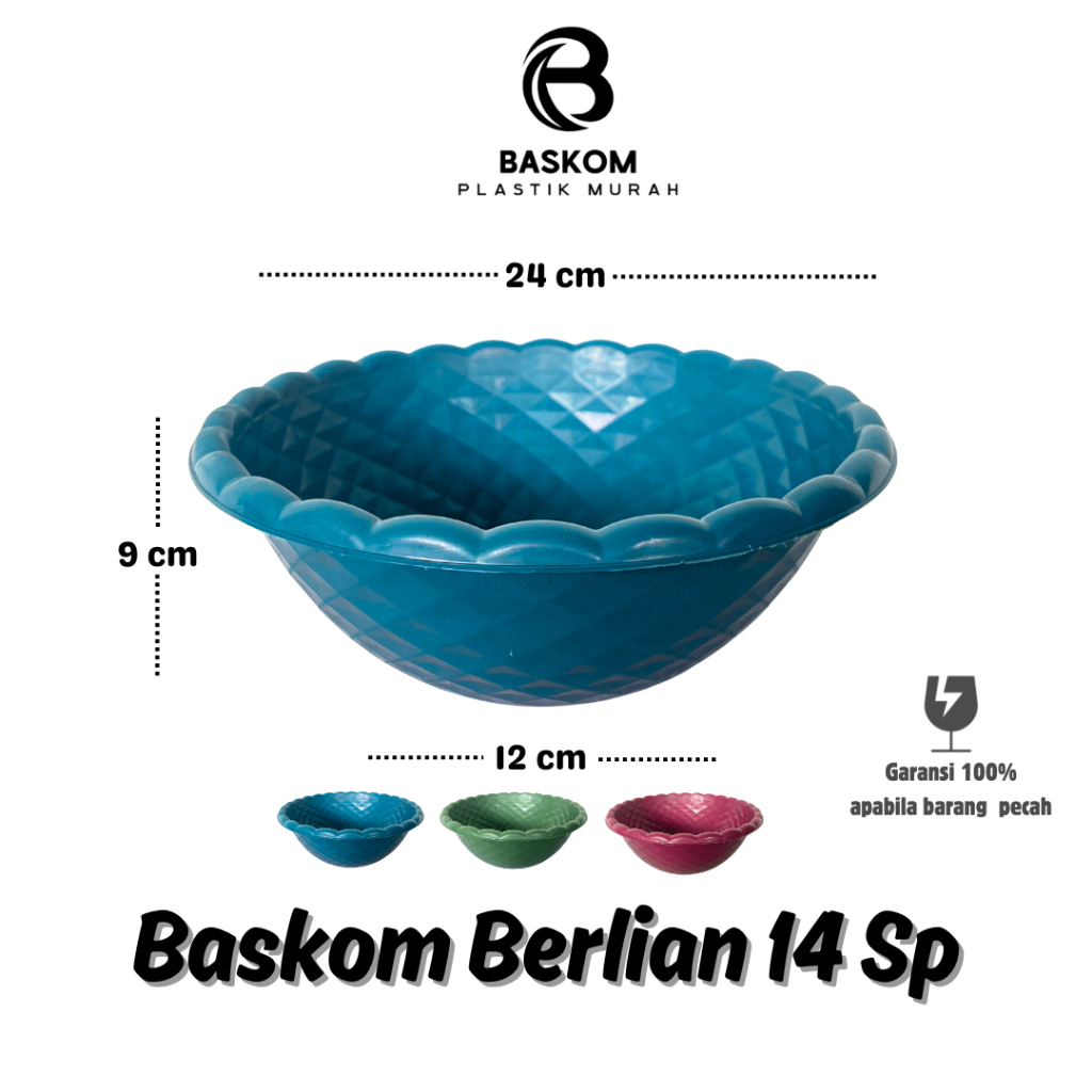 (12 PCS) BASKOM PLASTIK BERLIAN 14 SP/ BASKOM SEDANG / BASKOM PLASTIK TEBAL / BASKOM SERBAGUNA / WAK