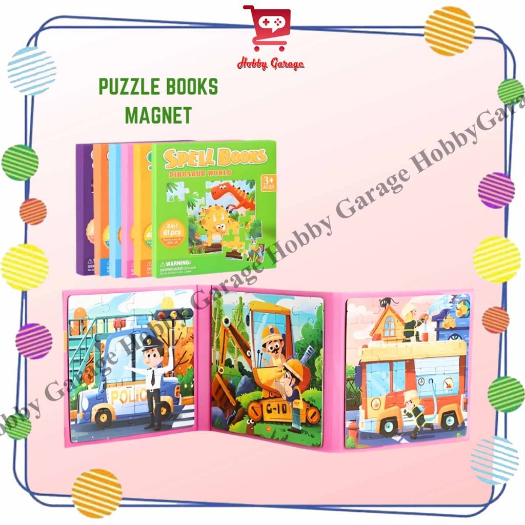 TSC Puzzle Book Hewan Dino Spell Magnet Mainan Buku Puzzle Dinosaurus Farm Animal