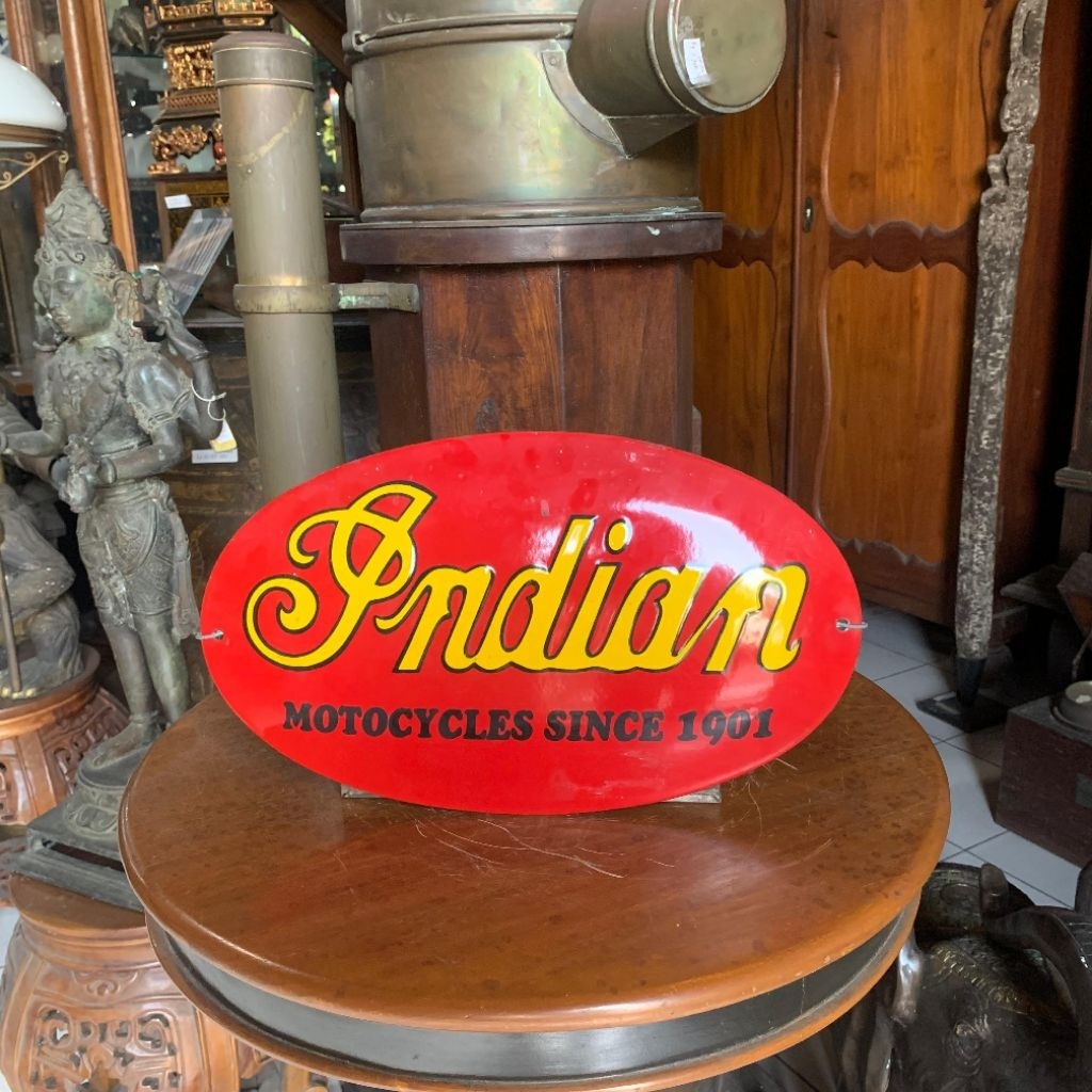 Enamel Papan Iklan Oval Indian Motorcycle Lawas Jadul Tua