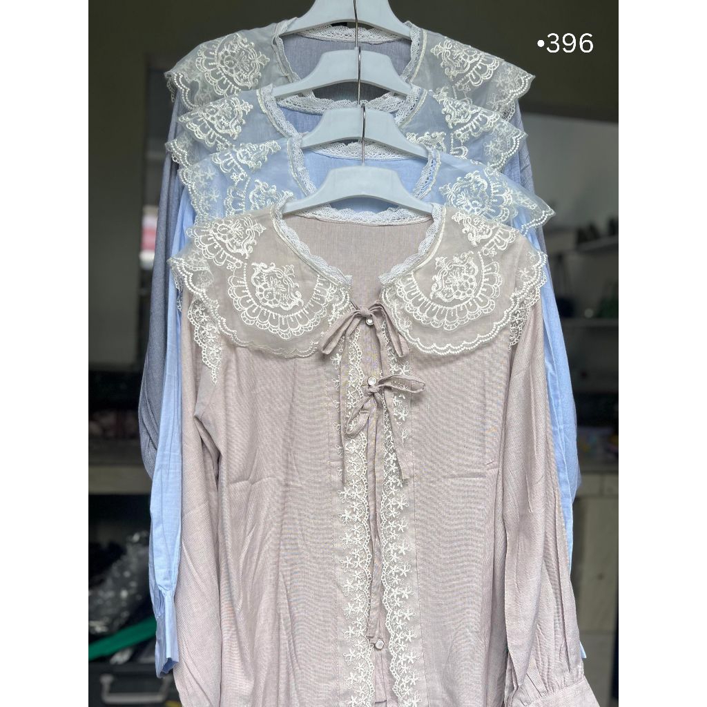 Kemeja Wanita Lengan Panjang Kerah Renda Vintage | Kancing Depan Aktif | Blouse Korea Elegan | ATA 3