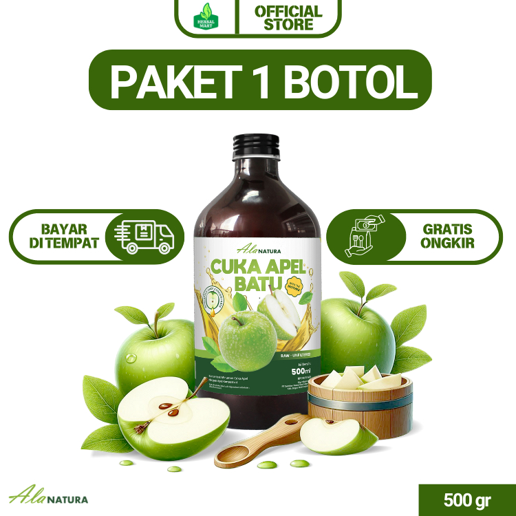 Alanatura Cuka Apel Hijau Batu Original 500ml- Ampuh atasi malasah jantung, kolesterol dan pencernaa