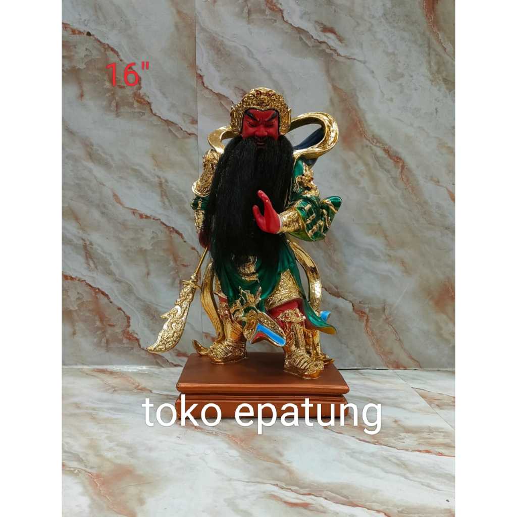 patung dewa kwan kung / kwan kong -16 inch fiber - hijau - berdiri - 25