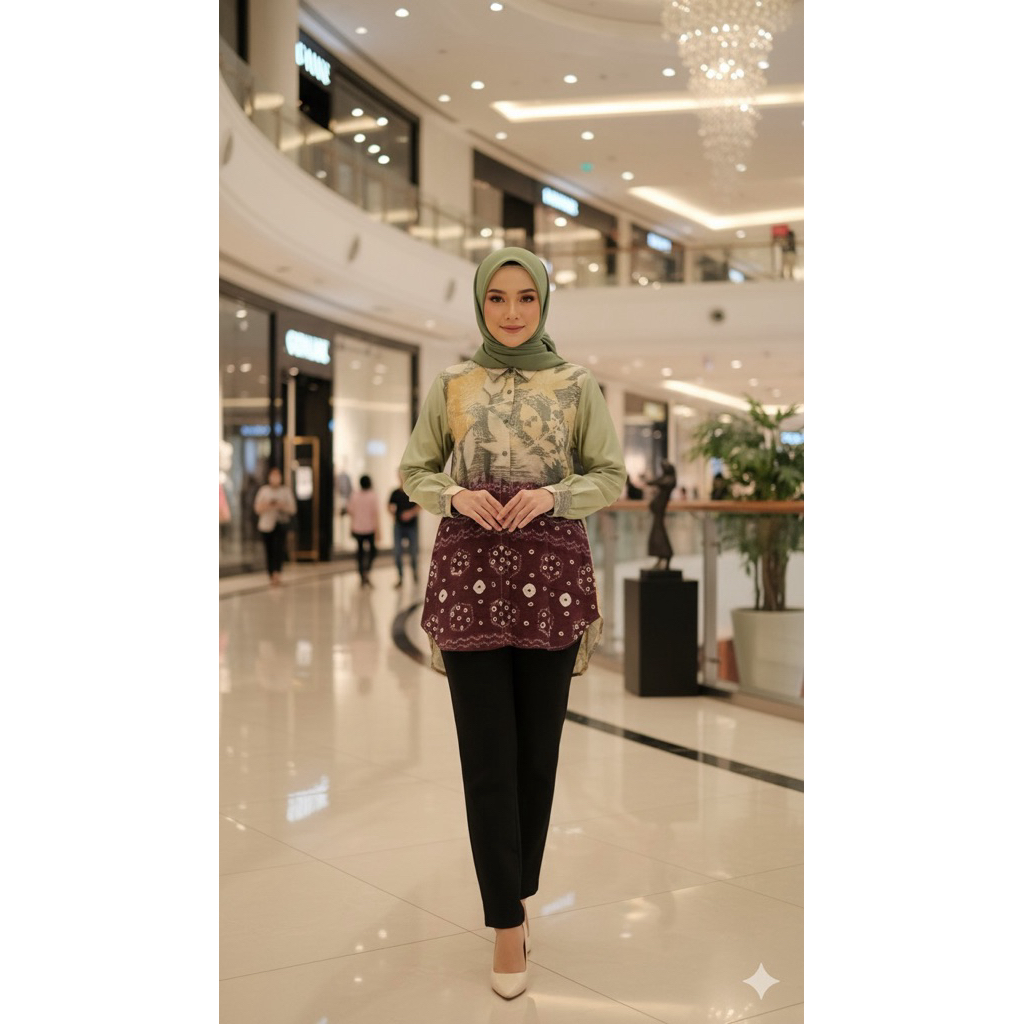 Kemeja Ecoprint Kombinasi Jumputan