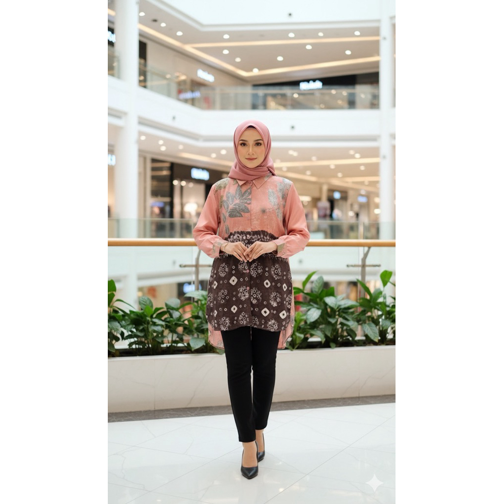 Kemeja Ecoprint Kombinasi Jumputan