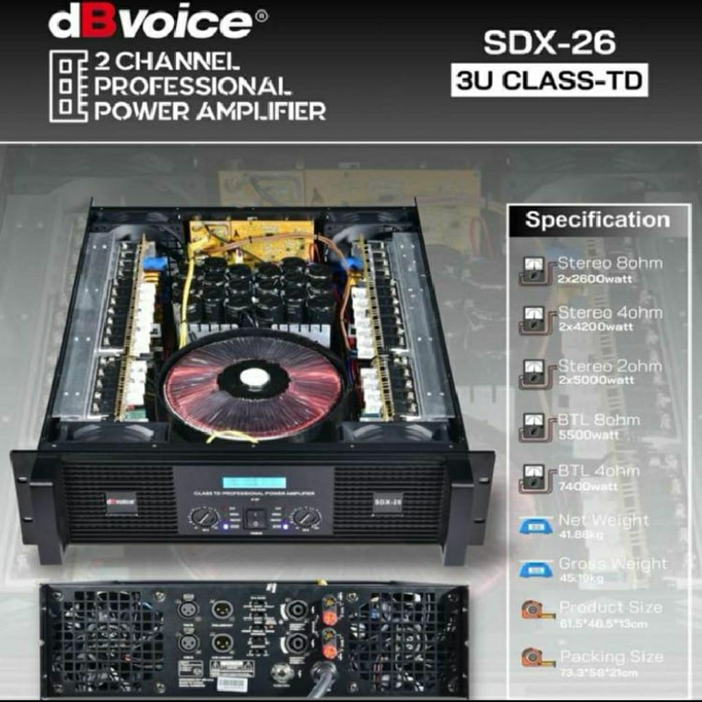Power amplifier Professional dBvoice SDX-26 2Channel 3U class TD