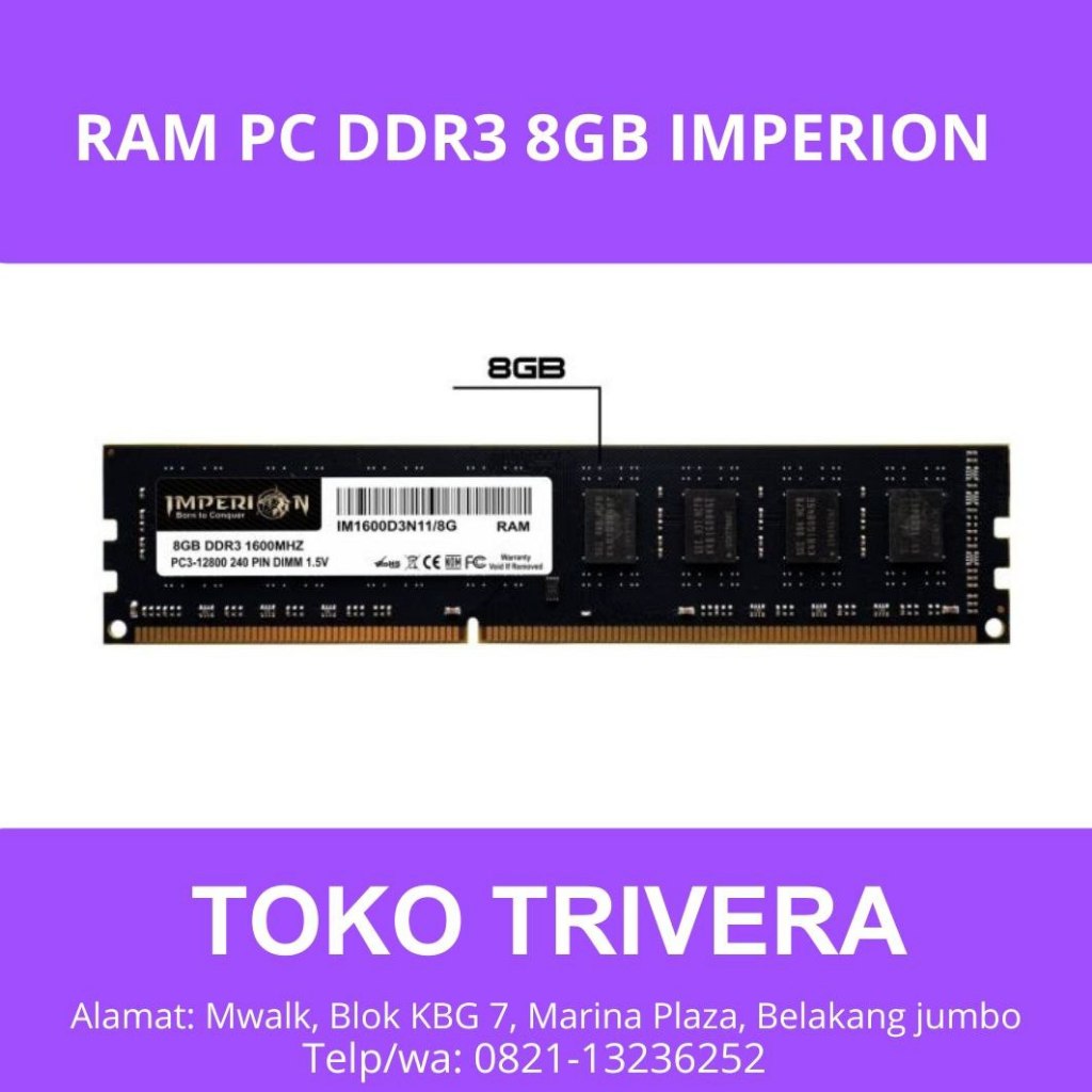 RAM IMPERION DDR3 8GB 1600 MHz PC12800 1Rx8 / 2Rx8 RAM PC LONGDIMM (102R1/102R2)