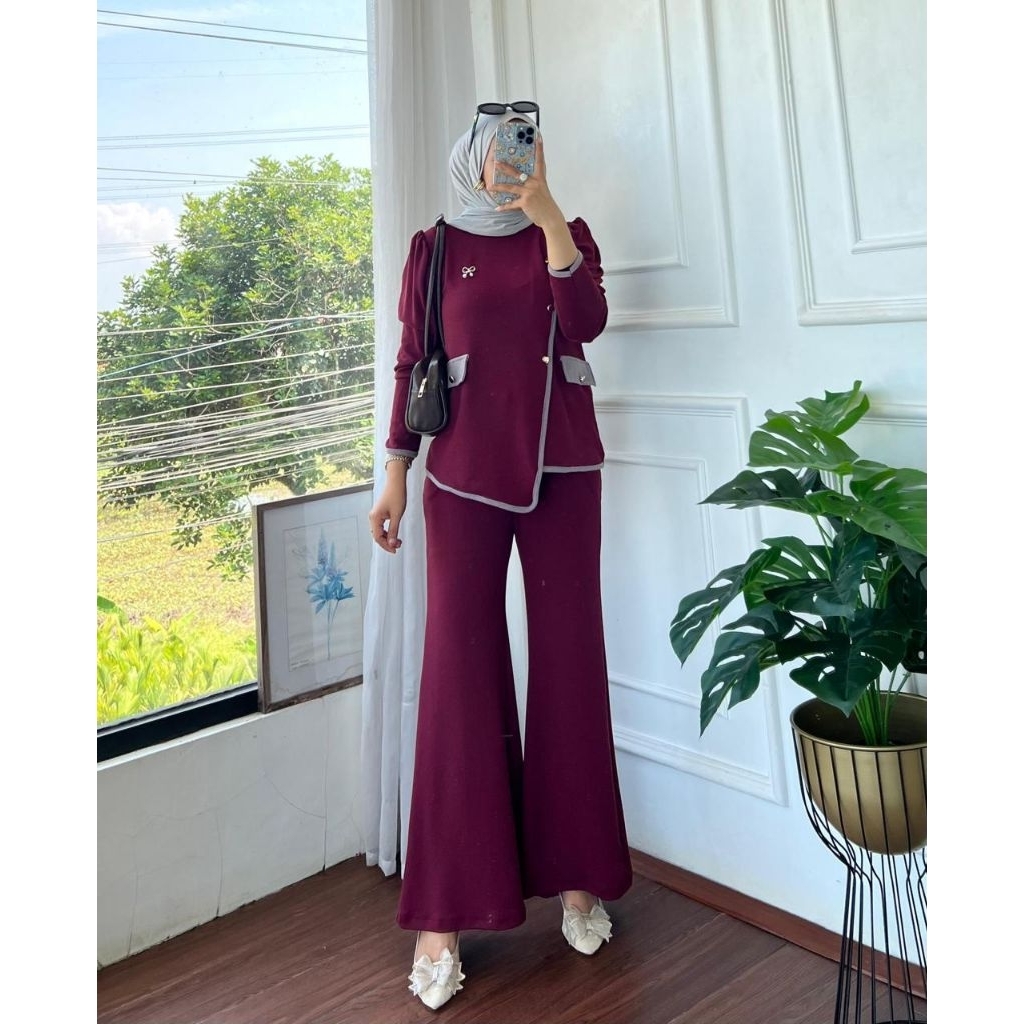 SetCel Anya / Baju Set Celana Knit Snow / COD