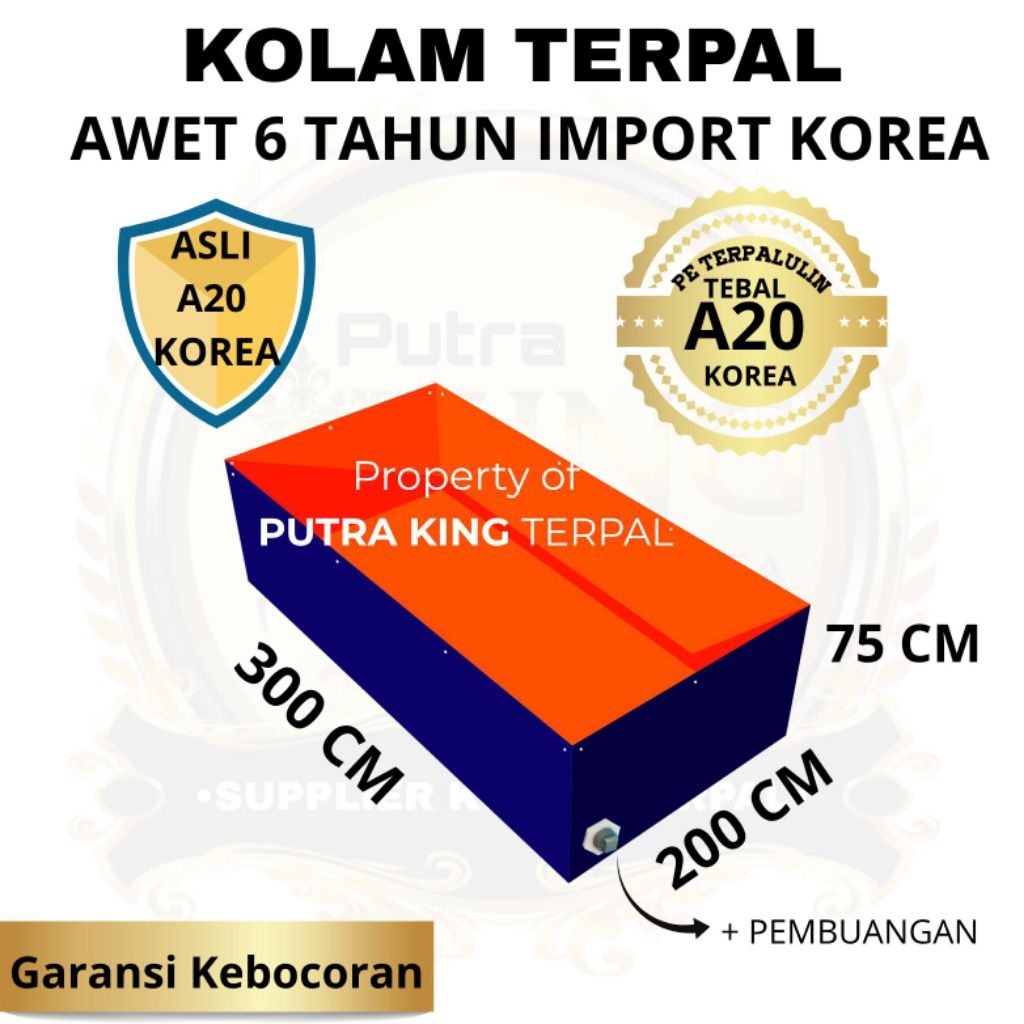 Kolam Terpal Ikan Kotak 300x200x75 - 3x2x075 - 200x300x75 - 2x3x075 Terpal Kolam Korea Budidaya Ikan