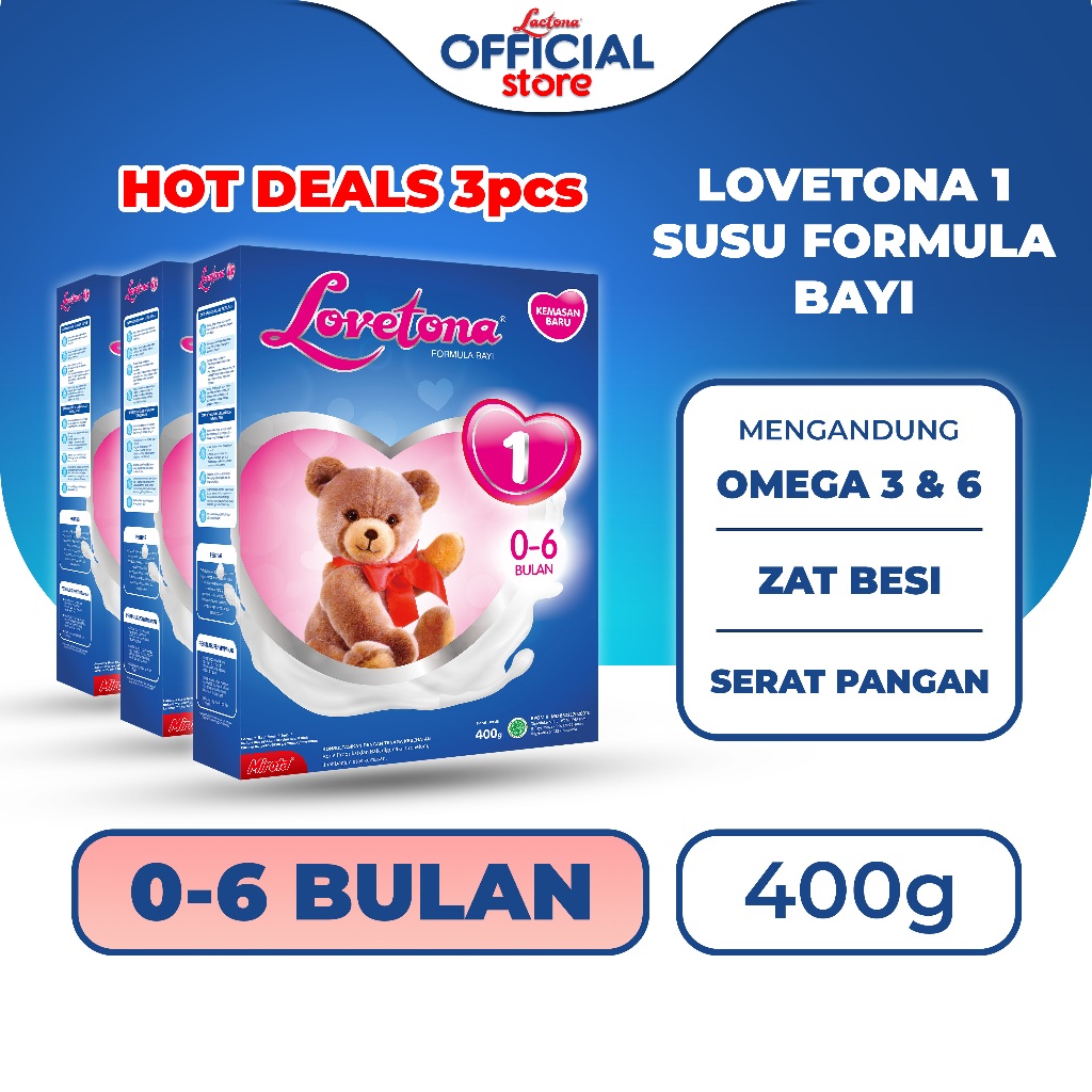 PAKET LOVETONA 1 Susu Formula Bayi 0 - 6 Bulan 400 Gr X 3 Box