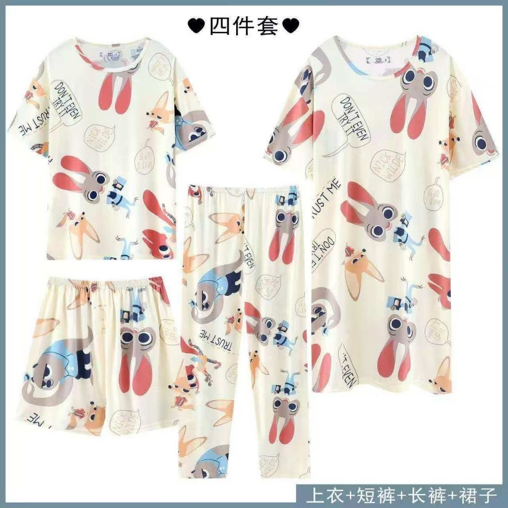 PIYAMA 4 SET WANITA DEWASA JUMBO LEMBUT DAN DINGIN/ 4in1 baju tidur set daster celana pendek dan cel
