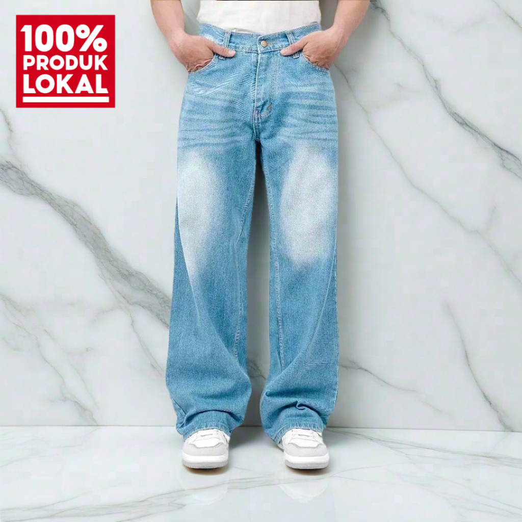 UNISEX Celana Jeans Pria Gombrang Tidak Street Unisex Bawah Lebar