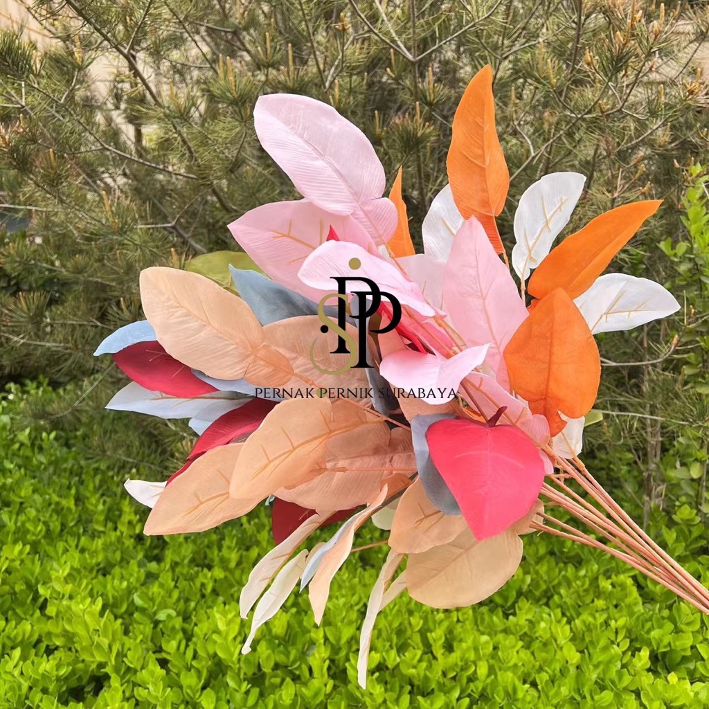 PPS - CABANG 3 DAUN JERUK BALI BESAR DAUN IMITASI DAUN KAIN PLASTIK ARTIFICIAL FLOWER BUNGA PALSU BU