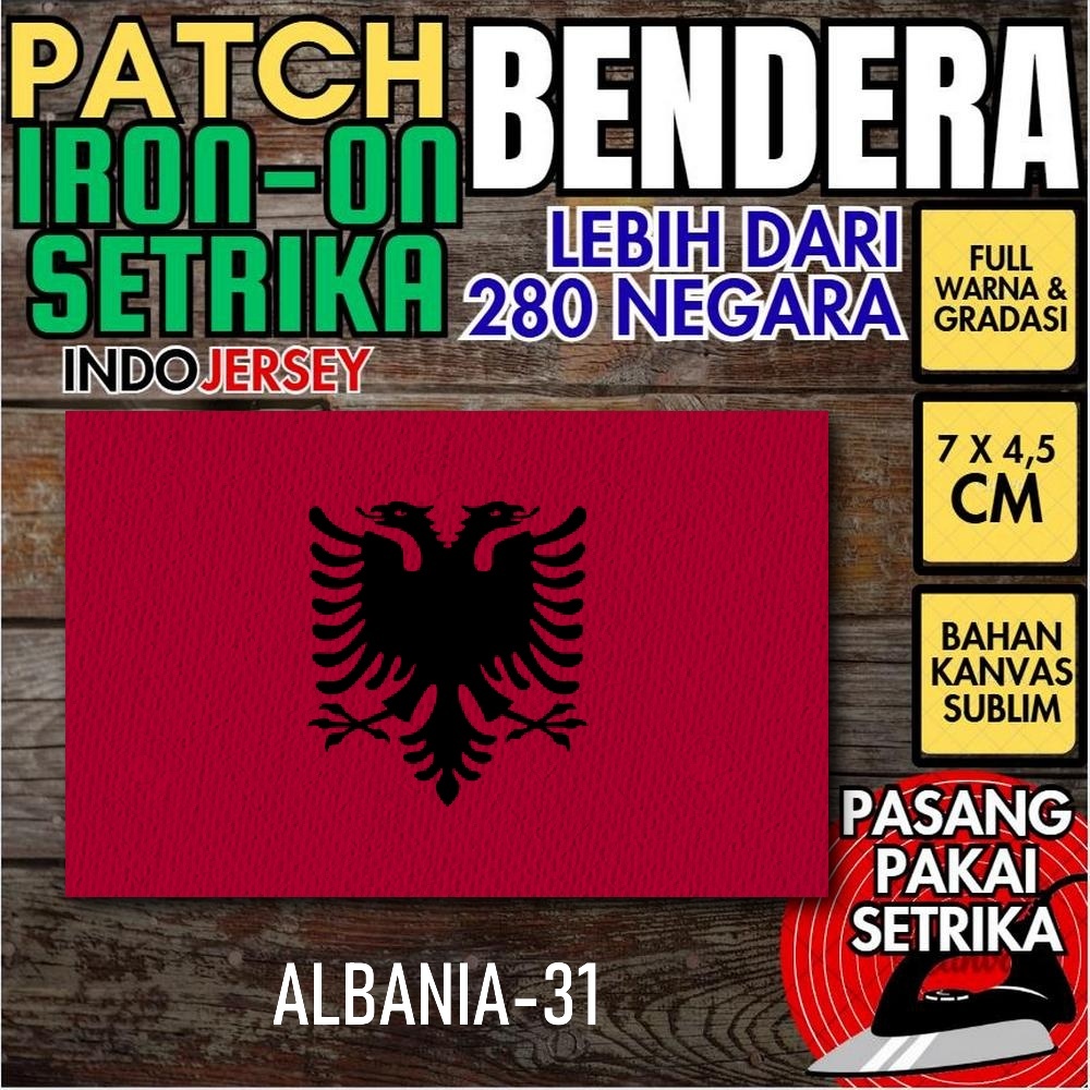 Indojersey Patch Bendera ALBANIA Iron-On Kanvas Sublimasi Persegi Kotak 7 x 4.5 cm Baju Kaos Jersey 