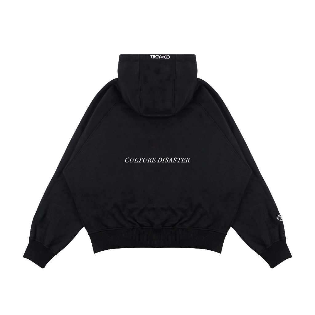 Troy Company Hoodie Boxy Raglan Double Slider Zip Black Culture Disaster - Hoodie Hitam ZDSH 3364
