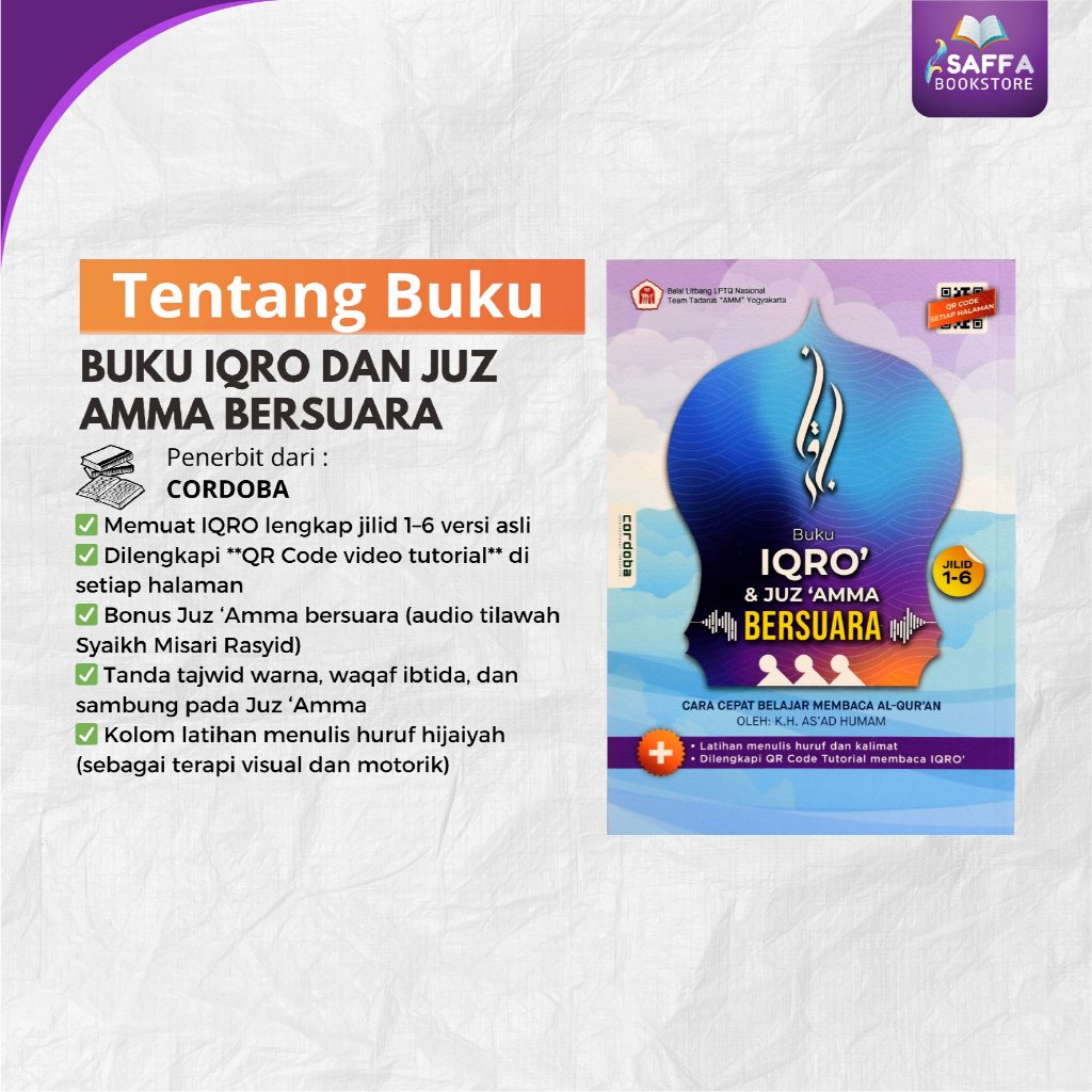 Buku Iqro Anak Bersuara dan Juz Amma Lengkap Jilid 1-6 + Audio Video QR-code Full Colour Original