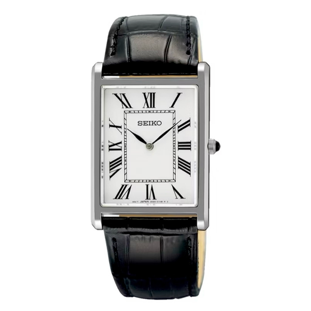 Jam Tangan Pria Seiko Tank SWR103P1 Quartz White Dial Black Leather Strap Sapphire Crystal | Seiko T