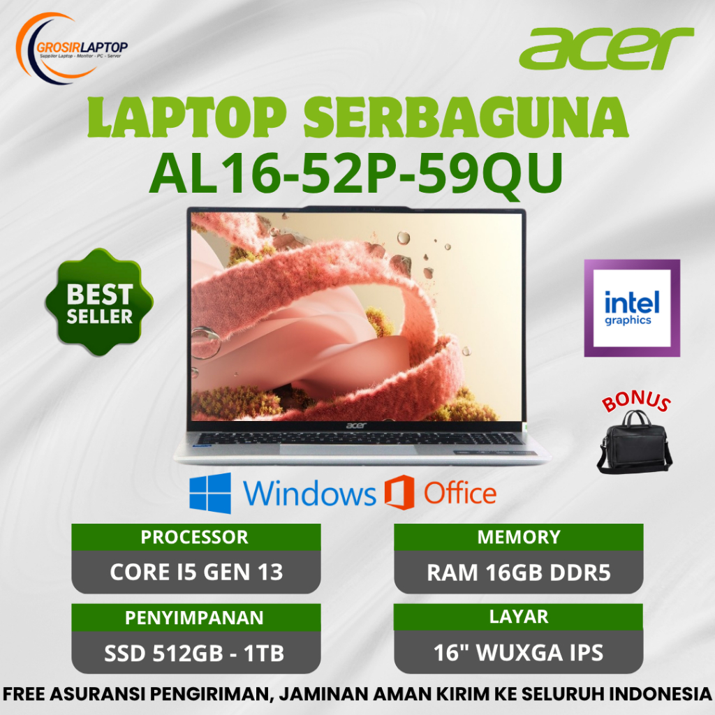 Laptop Core i5 terbaru Acer Aspire Lite 16 - 59QU Core i5 - 1334U Ram 16GB Ssd 1TB 16" IPS - Laptop 