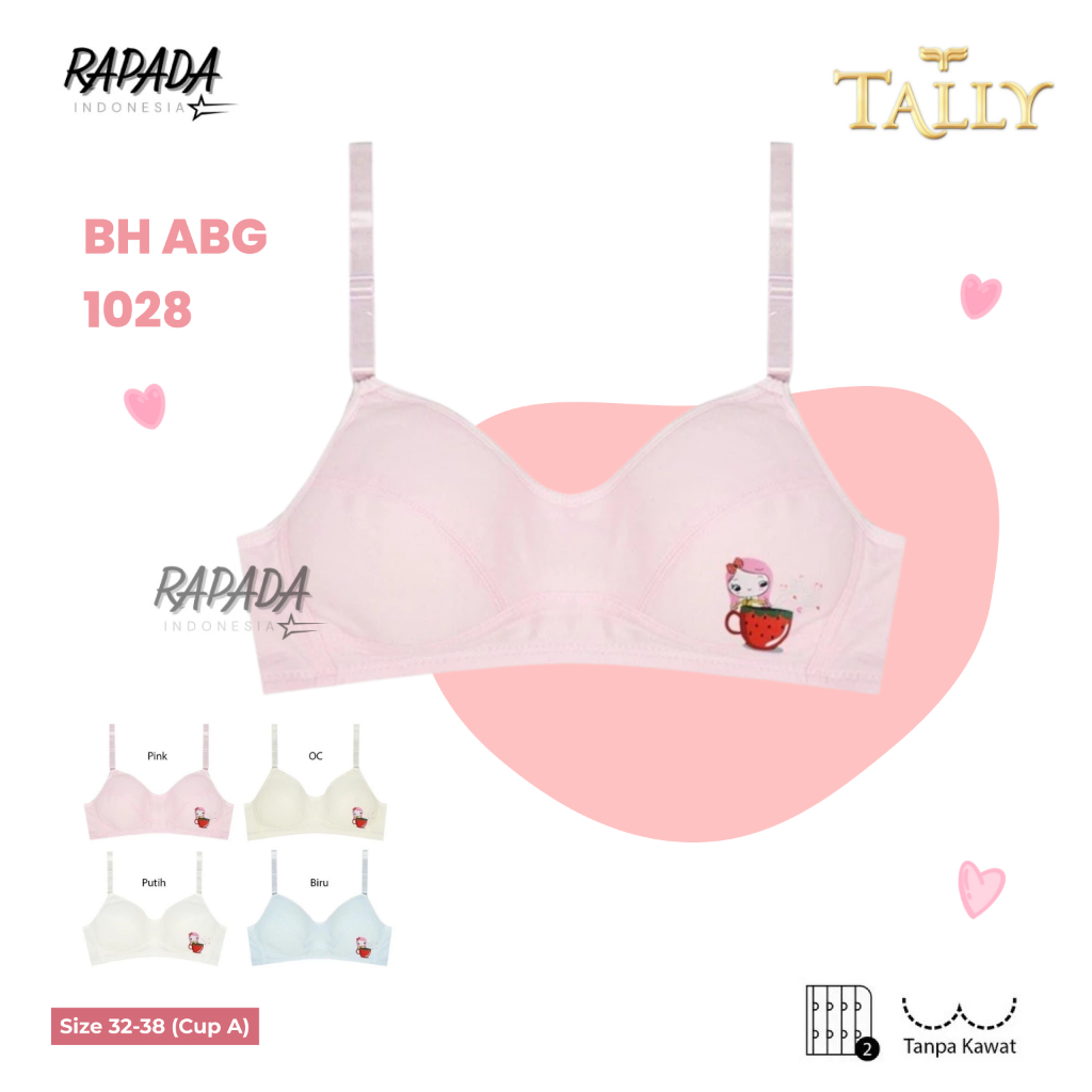 TALLY Bra Remaja Tanpa Kawat Busa Tipis Cup A Bra anak sekolahan