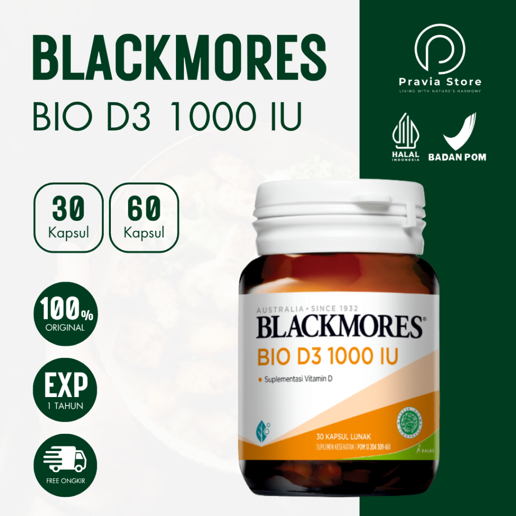 Blackmores Bio D3 1000 IU Vitamin D3 Suplemen Tulang Kuat dan Imunitas Anak & Dewasa Halal