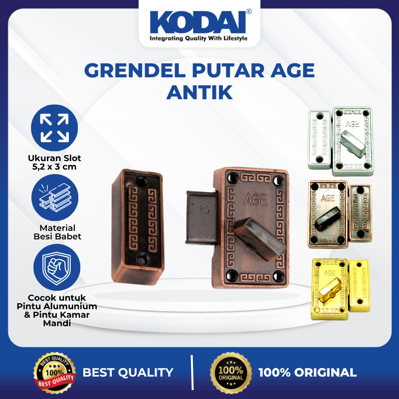 KODAI Grendel Age Kunci Putar Age / Grendel Slot Putar Pintu Kamar Mandi High Quality