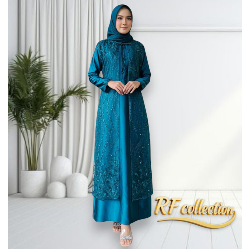 Gamis Brukat Abaya Tile Pesta Satin Wanita Modern Elegan