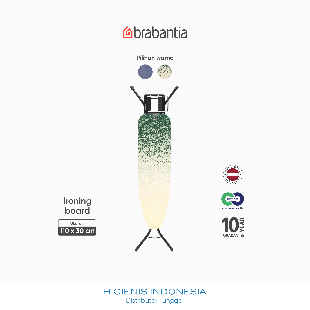 Brabantia Ironing Board A Meja Setrika 110 x 30 cm - Papan Setrika dengan Dudukan Setrika Uap & Adju