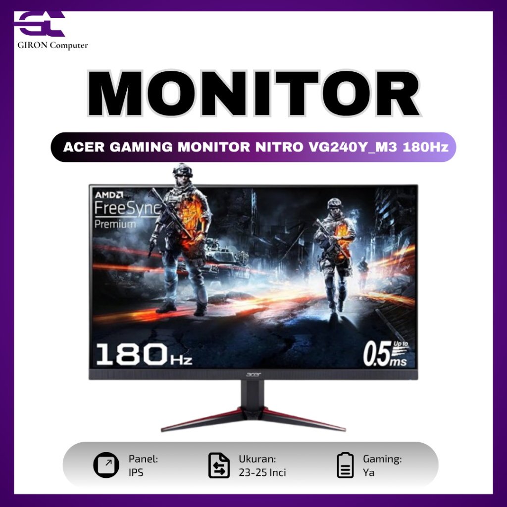 LED ACER GAMING MONITOR Nitro VG240Y_M3 180Hz IPS Nitro VG240Y