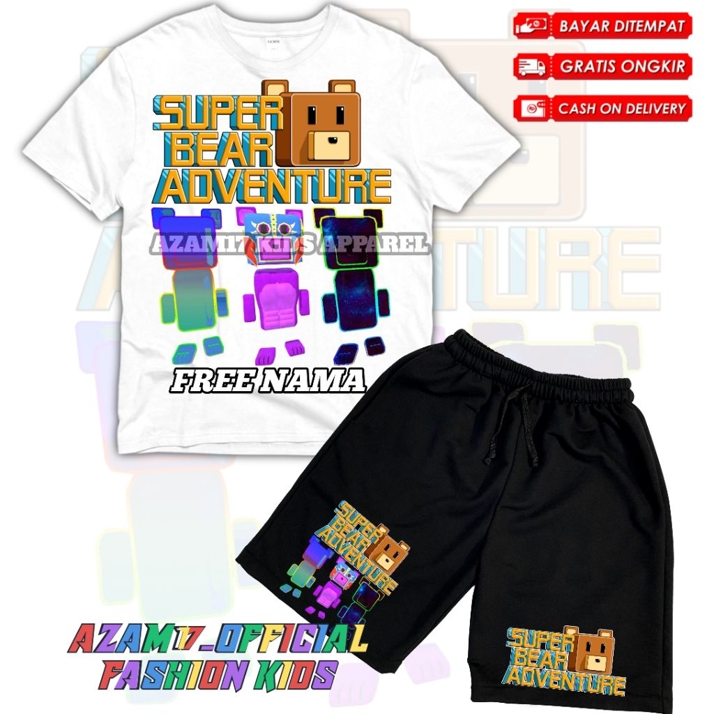 (BISA COD) SETELAN KAOS CELANA PENDEK ANAK GAME SUPER BEAR TERBARU FREE NAMA / SETELAN KAOS BOARDSHO