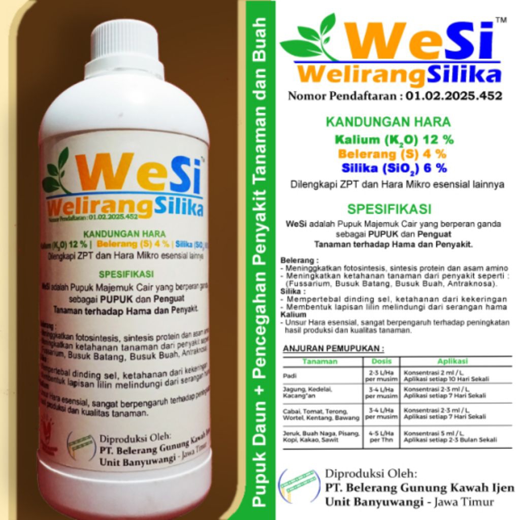 GRATIS TANGKI SPRAY 16 LITER FUNGISIDA + PUPUK DAUN "WESI" dengan bahan aktif BELERANG, SILIKA, dan 