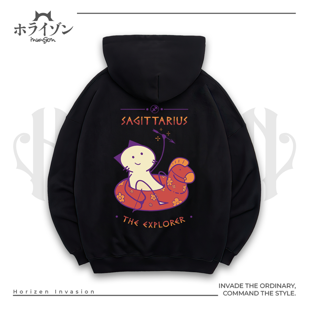Horizen Invasion Hoodie Sagitarius Zodiac - 100% Cotton Fleece 280gsm