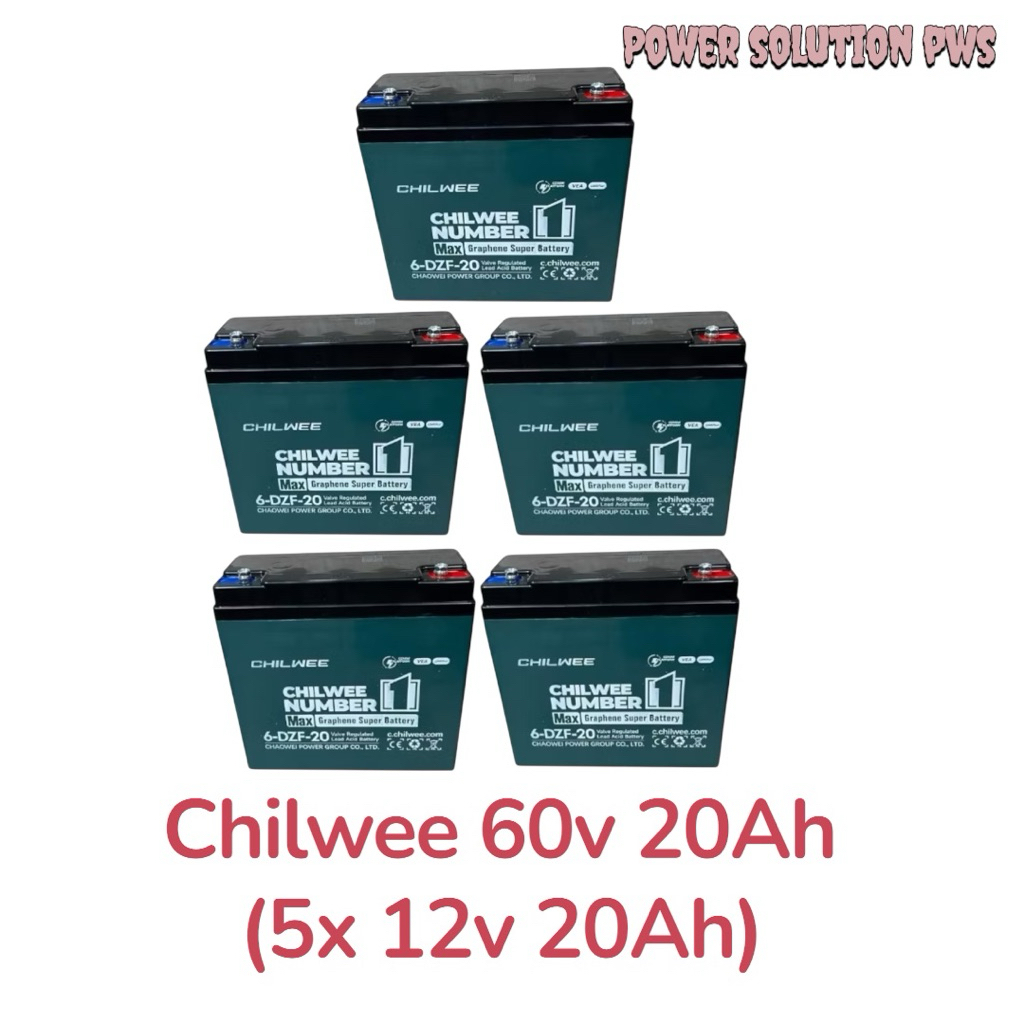Promo Paket Baterai Motor Listrik Chilwee Model 6-DZF-20 12V 20Ah 5unit (60V 20Ah) Batre Sepeda List