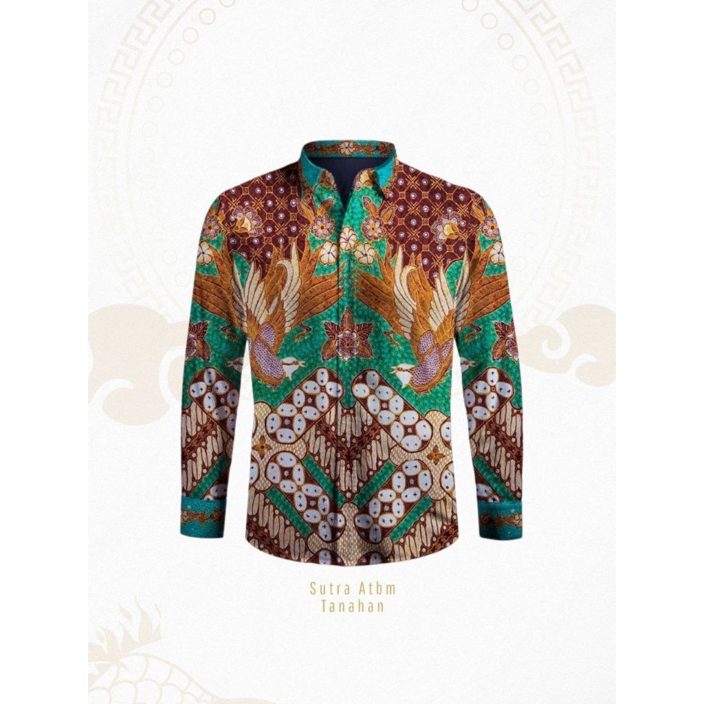 Kemeja Batik Tulis Sutra ATBM Tanahan Premium Hijau Pria Elegan