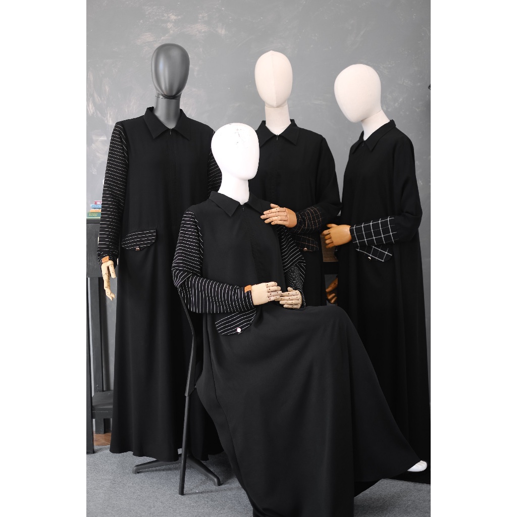 Gamis Ramada Jetblack Stripe & Square by Al Hauraa