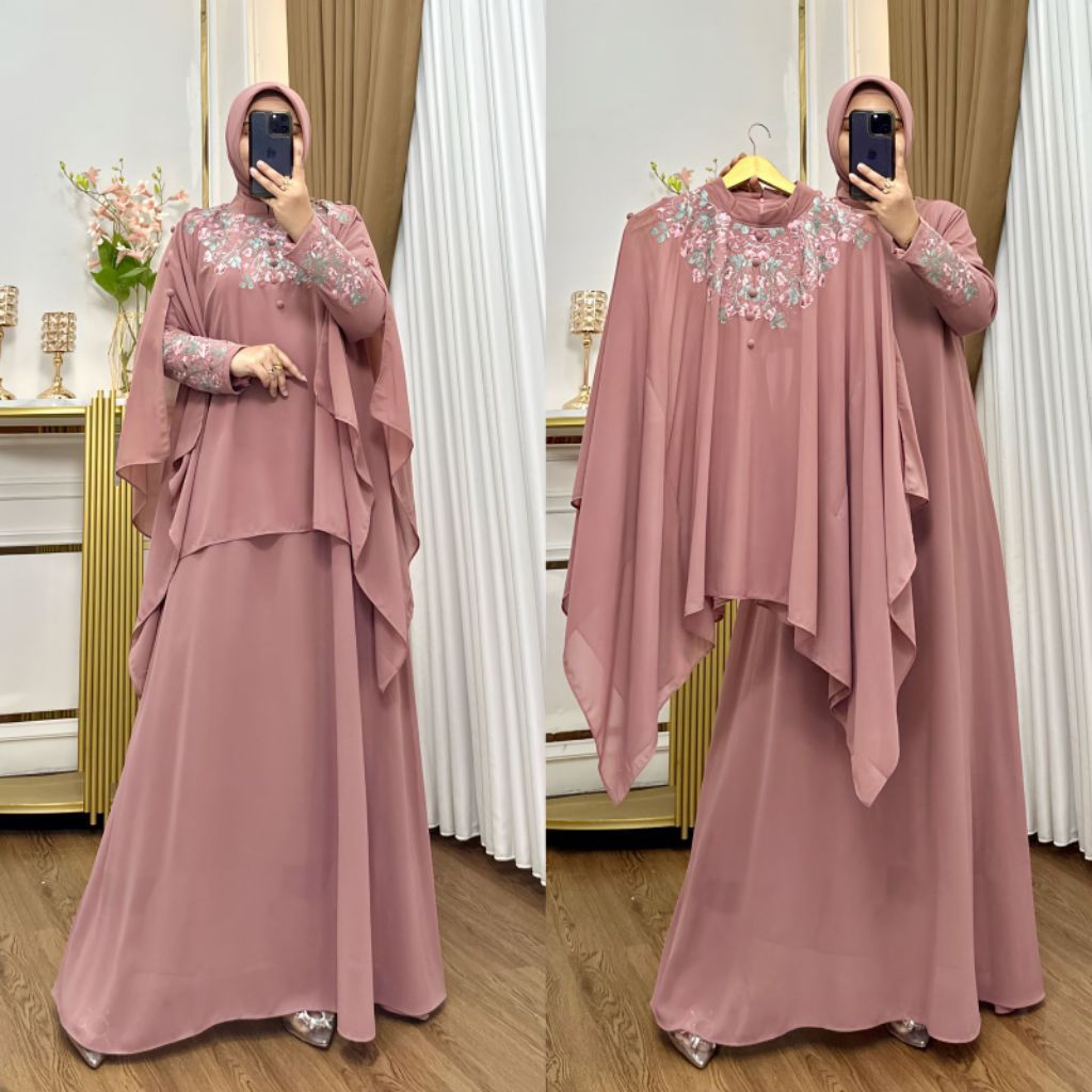 QiQi_Colection Gamis auter set hijab mewah elegan dress wanita kekinian terlaris 2025 ootd pesta