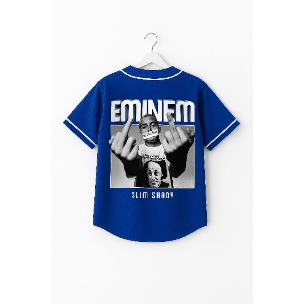 Jersey baseball Eminem hip-hop warna biru