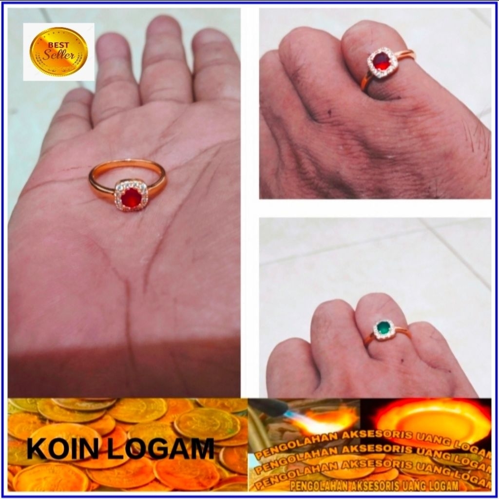 Cincin Wanita Anti Karat Lapis Emas Terbaru Koin 91 Ori Tidak Luntur Model Permata Kotak Keren