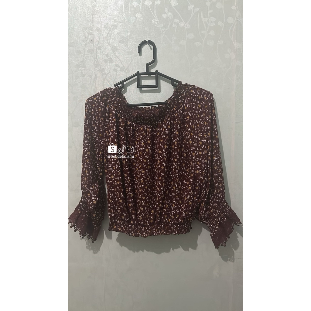 NEW BLOUSE VINTAGE MOTIF BUNGA MAROON