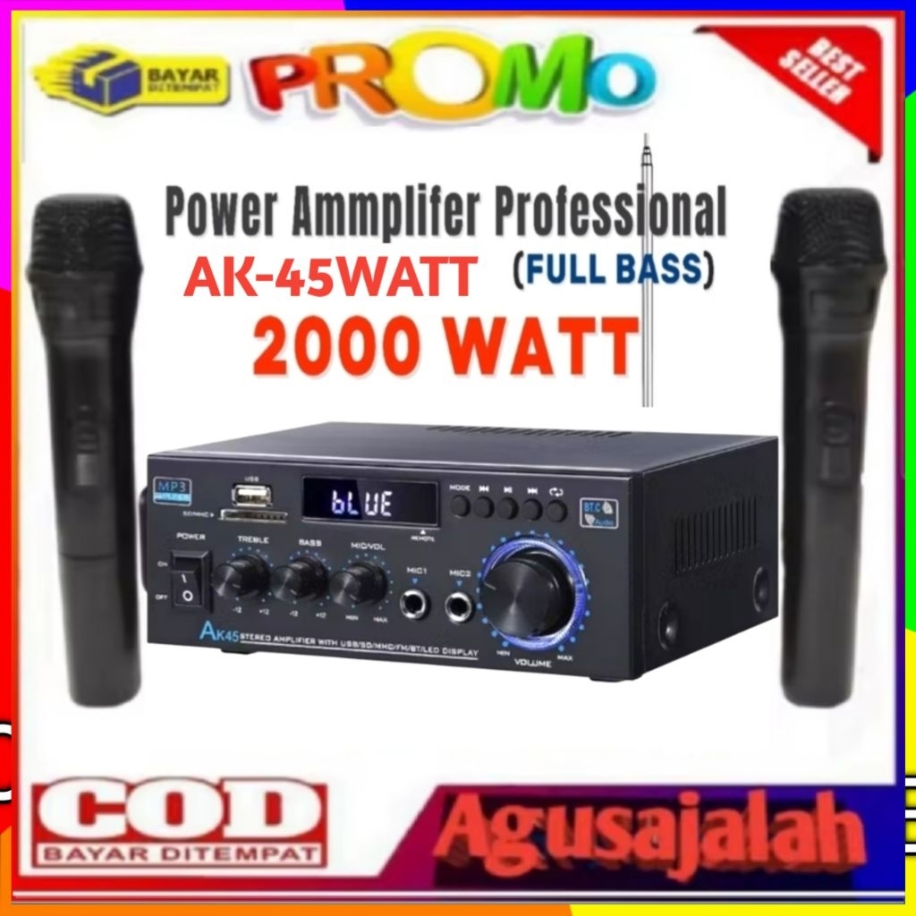 COD Kerndy Ak-45 12volt Compact Size Audio power Amplifier Portable Sound Amplifier Ak45