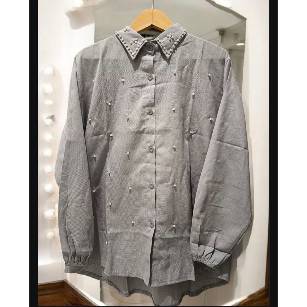 [RANARA] Jinju Pearl Linen Shirt Premium Allsize | Grey