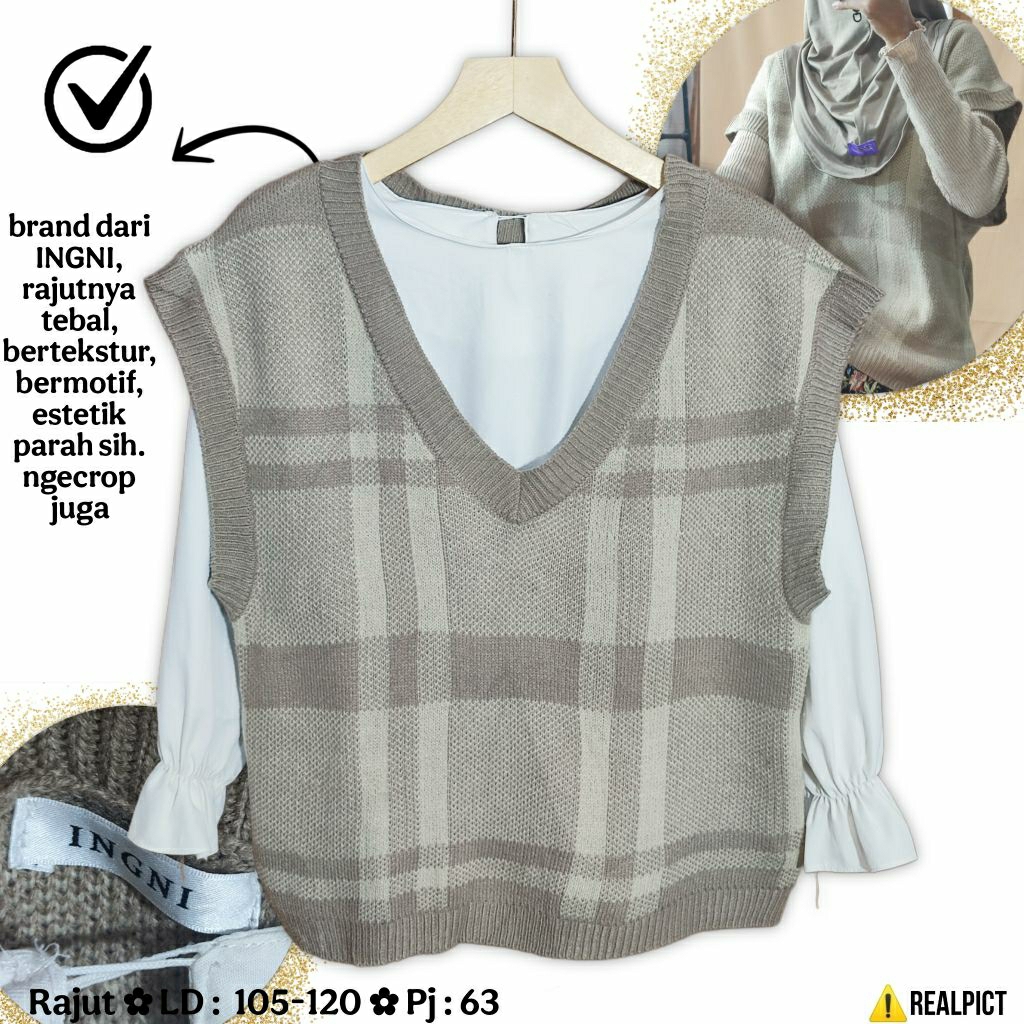 [PL] Vest / Rompi Rajut Tebal Mix Jaring + Lengan Pendek Knit Premium Mewah Hangat Tipis Ringan Bera