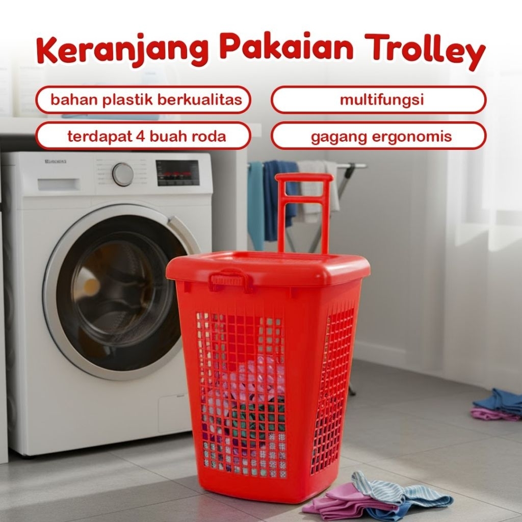 MPW Keranjang Pakaian Trolley/Keranjang Pakaian Roda/Keranjang Pakaian Troli/Keranjang Pakaian Doron