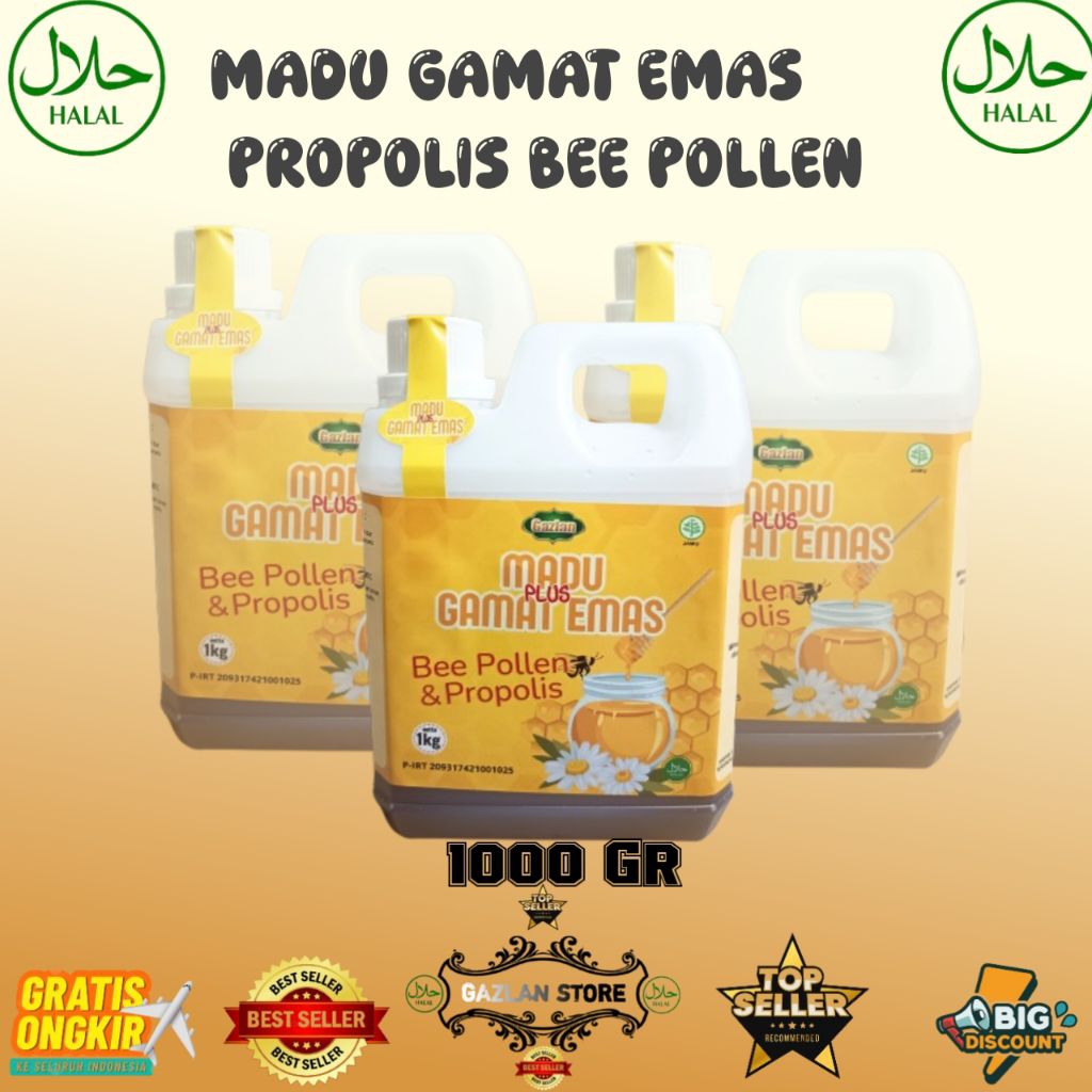 Madu Gamat Plus Emas, Bee Pollen Dan Propolis / Madu Super Kalimantan / Imun / Multivitamin