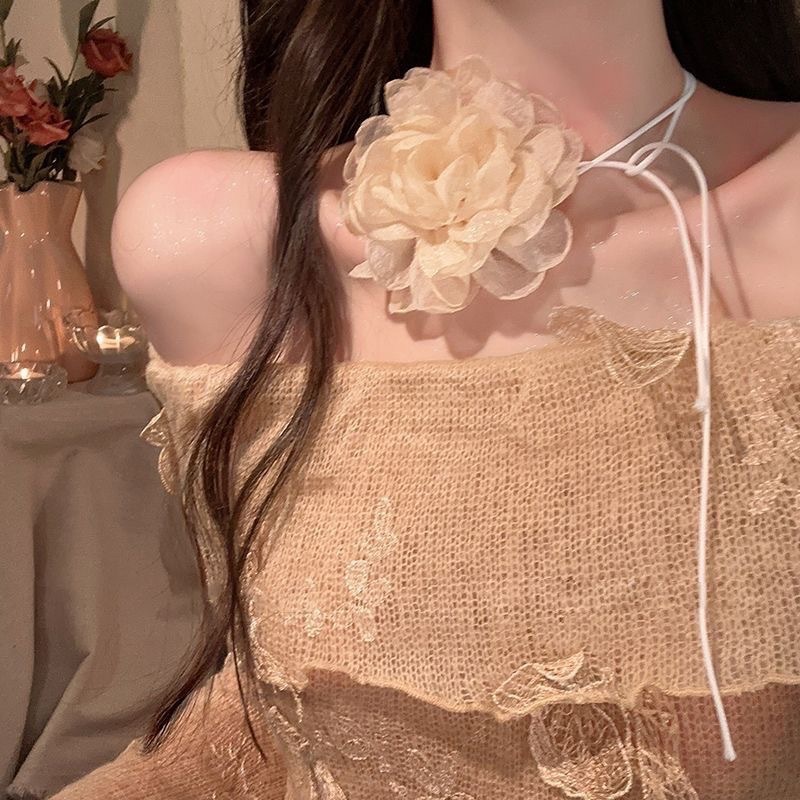 7 ACC  Kalung Mawar Putih Transparan dengan Mutiara Aksesori Hijab Pernikahan & Hadiah Romantis Kalu