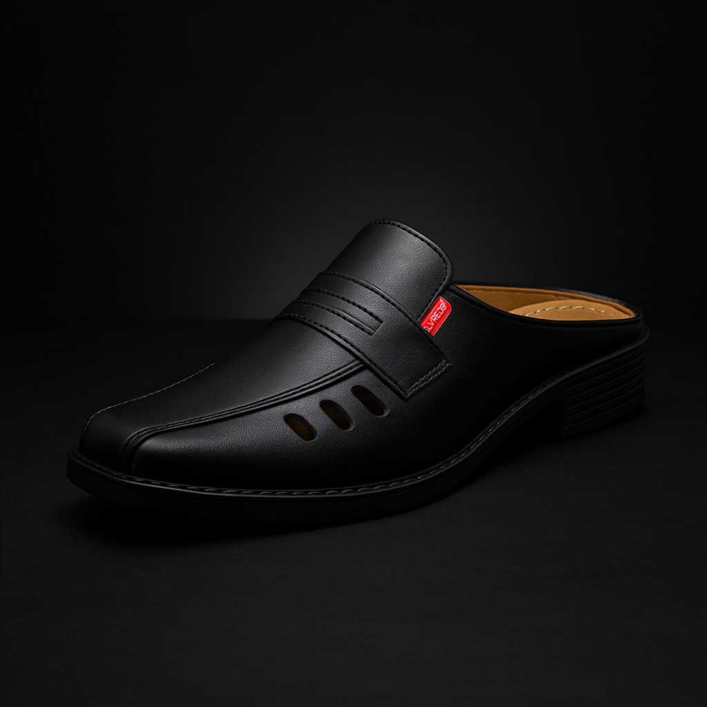 Sandal Slop Pria Kulit Premium Warna Hitam P3 & P4