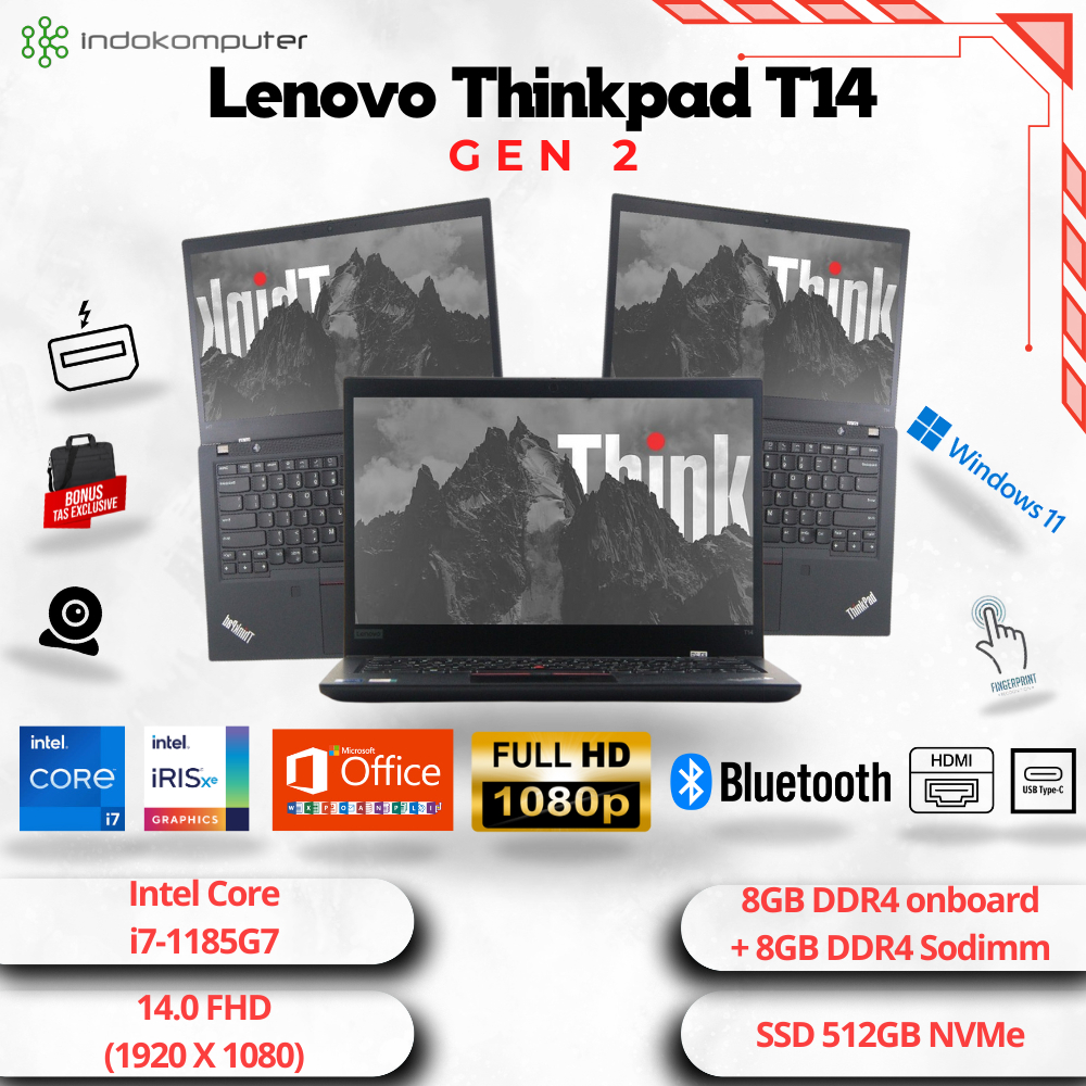 LENOVO THINKPAD TERLARIS CORE i7 RAM 16 GB SSD 512 GB FREE WINDOWS 11 ORIGINAL - INDOKOMPUTER